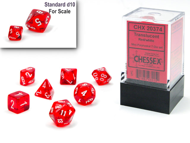 Chessex Mini Hedral 7 Die Set Translucent Red/White