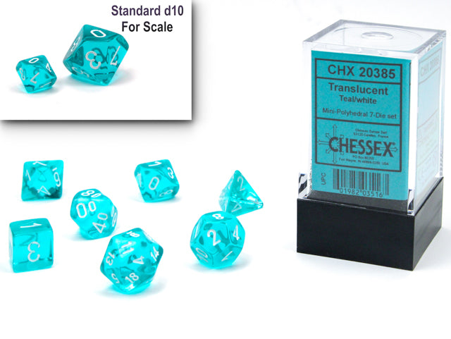 Chessex Mini Hedral 7 Die Set Translucent Teal/White