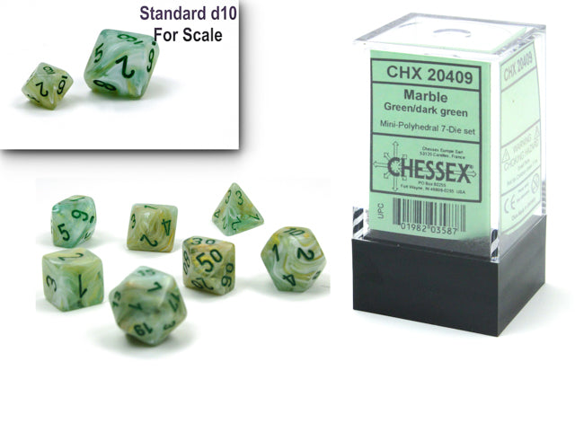 Chessex Mini Hedral 7 Die Set Marble Green/Dark Green
