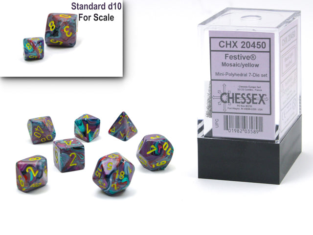 Chessex Mini Hedral 7 Die Set Festive Mosaic/Yellow