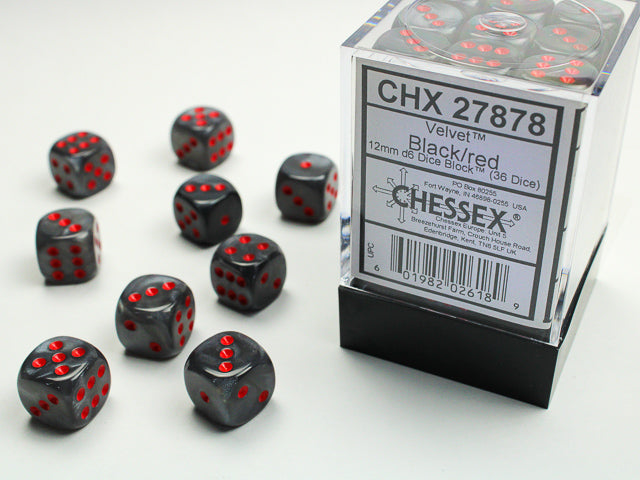 Chessex Velvet Black/Red 12mm D6 Dice Block (36 dice)