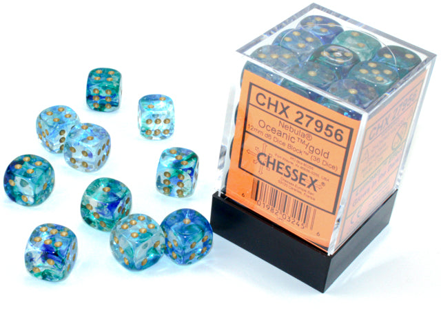 Chessex Nebula Oceanic/Gold 12mm D6 Luminary Dice Block (36 dice)