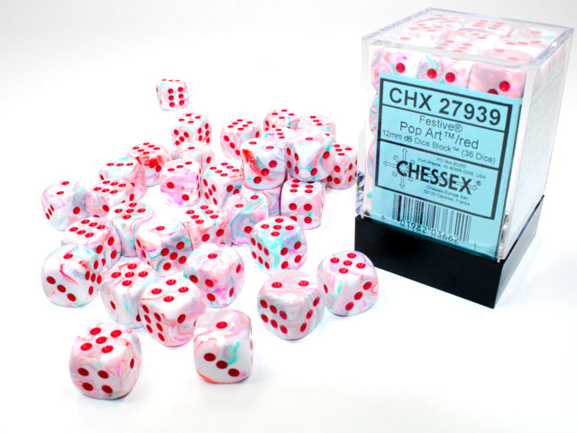 Chessex Festive Pop Art/Blue 12mm D6 Dice Block (36 dice)