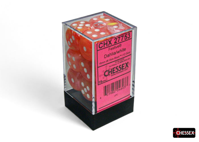 Chessex Festive Dahlia/White Luminary 16mm D6 Dice Block (12 dice)