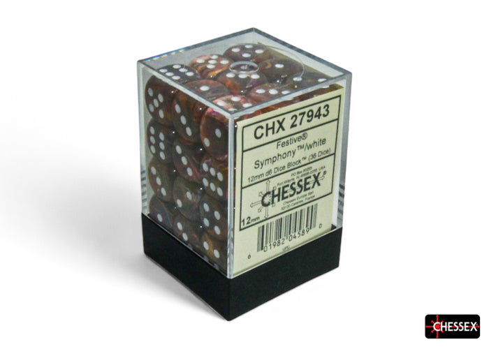 Chessex Festive Symphony/White 12mm D6 Dice Block (36 dice)