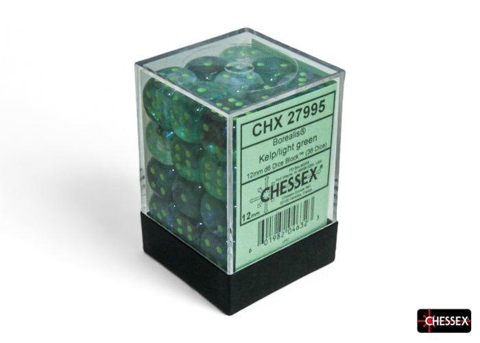 Chessex Borealis Kelp/LightGreen 12mm D6 Luminary Dice Block (36 dice)