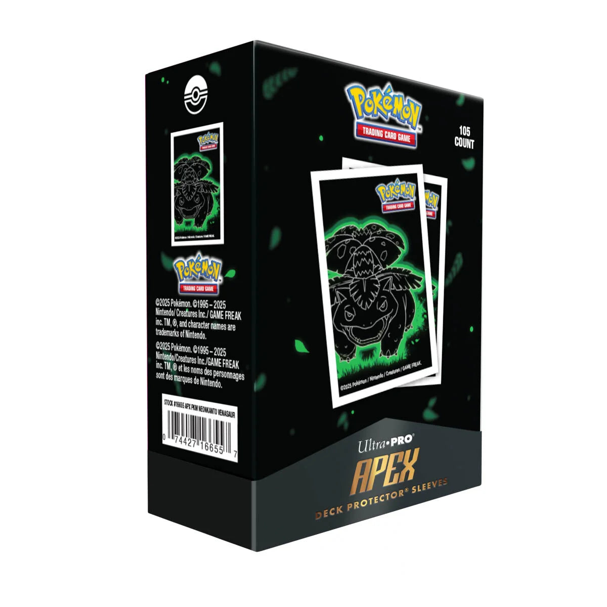 Ultra Pro - Apex Deck Protector Sleeves - Standard Size - 105ct - Pokemon - Neon Kanto Venusaur