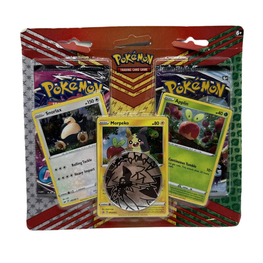 Pokemon - Snorlax Morpeko and Applin Cards with 2 Booster Packs & Coin - Fusion Strike/Chilling Reign