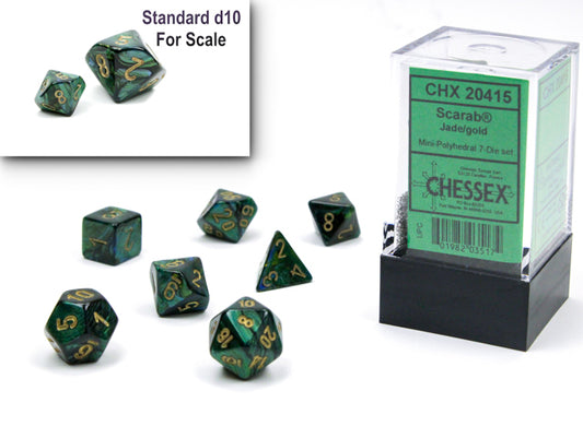 Chessex Mini Hedral 7 Die Set Scarab Jade/Gold