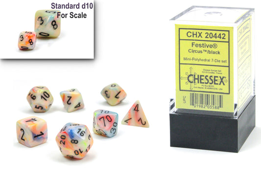 Chessex Mini Hedral 7 Die Set Festive Circus/Black