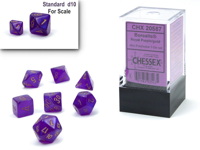 Chessex Mini Hedral 7 Die Set Borealis Royal Purple/Gold