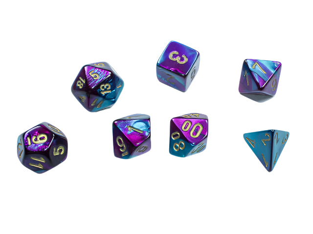 Chessex Mini Hedral 7 Die Set Gemini Purple/Teal/Gold