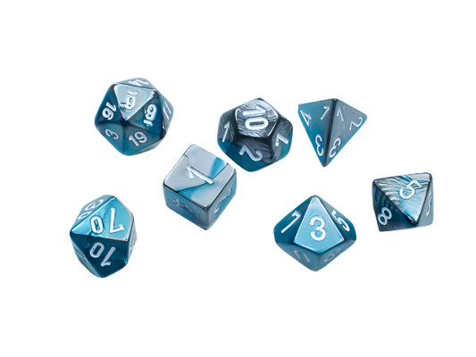 Chessex Mini Hedral 7 Die Set Gemini Steel/Teal/White