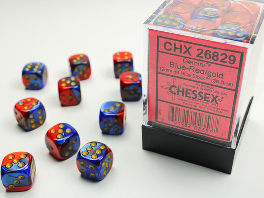Chessex Gemini Blue Red/Gold 12mm D6 Dice Block (36 dice)