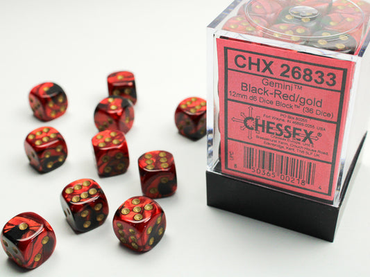 Chessex Gemini Black Red/Gold 12mm D6 Dice Block (36 dice)