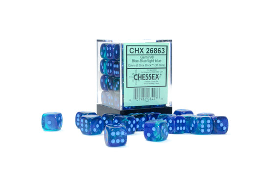Chessex Gemini Blue Blue/Light Blue 12mm D6 Dice Block (36 dice)