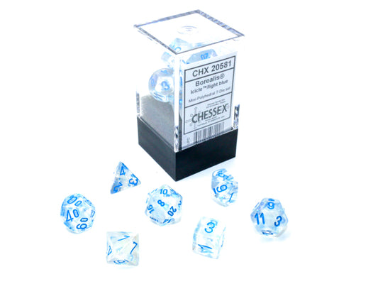 Chessex Mini Hedral 7 Die Set Borealis Icicle/Light Blue