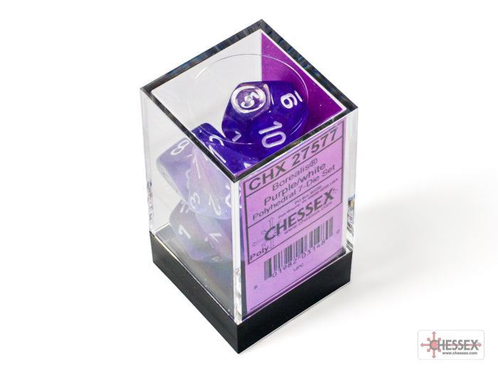 Chessex Polyhedral 7 Die Set Borealis Pruple/White