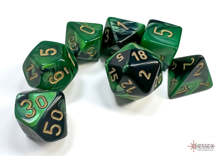 Chessex Polyhedral 7 Die Set Gemini Black Green/Gold