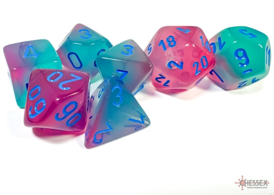 Chessex Polyhedral 7 Die Set Gemini Gel Green/Pink/Blue