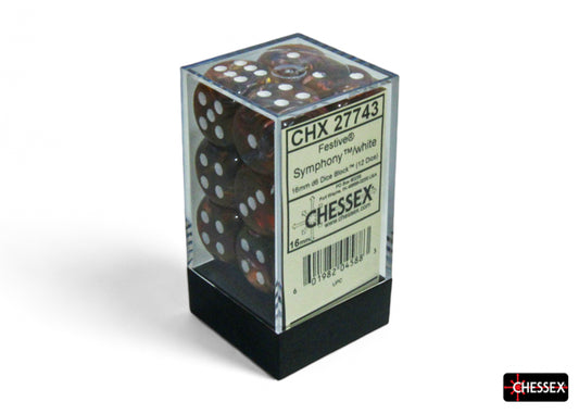 Chessex Festive Symphony/White 16mm D6 Dice Block (12 dice)