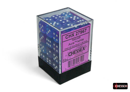 Chessex Nebula Aura/White 12mm D6 Luminary Dice Block (36 dice)