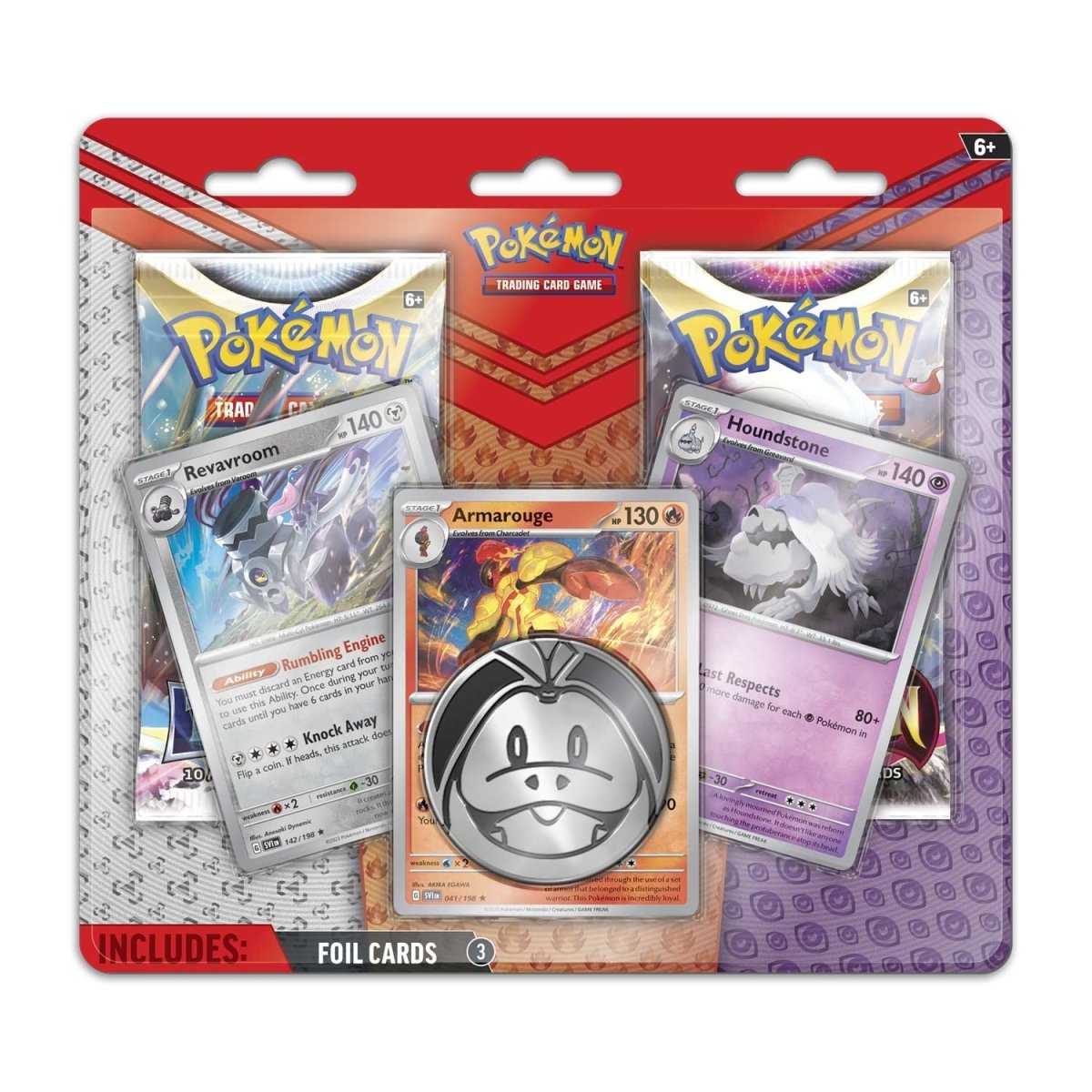 Pokemon - Armarouge, Revaroom, and Houndstone - 2 pack - Blister Pack with Coin