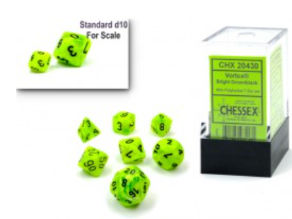 Chessex Mini Hedral 7 Die Set Vortex Bright Green/Black