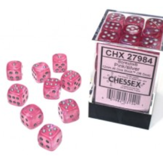 Chessex Borealis Pink/Silver 12mm D6 Luminary Dice Block (36 dice)