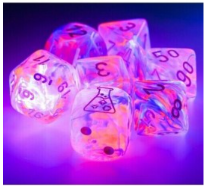 Chessex Lab Dice 6 Nebula Black Light Special/White 7 Die Set with Bonus Die