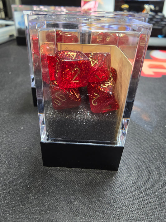 Chessex Mini Hedral 7 Die Set Glitter Ruby Red/Gold